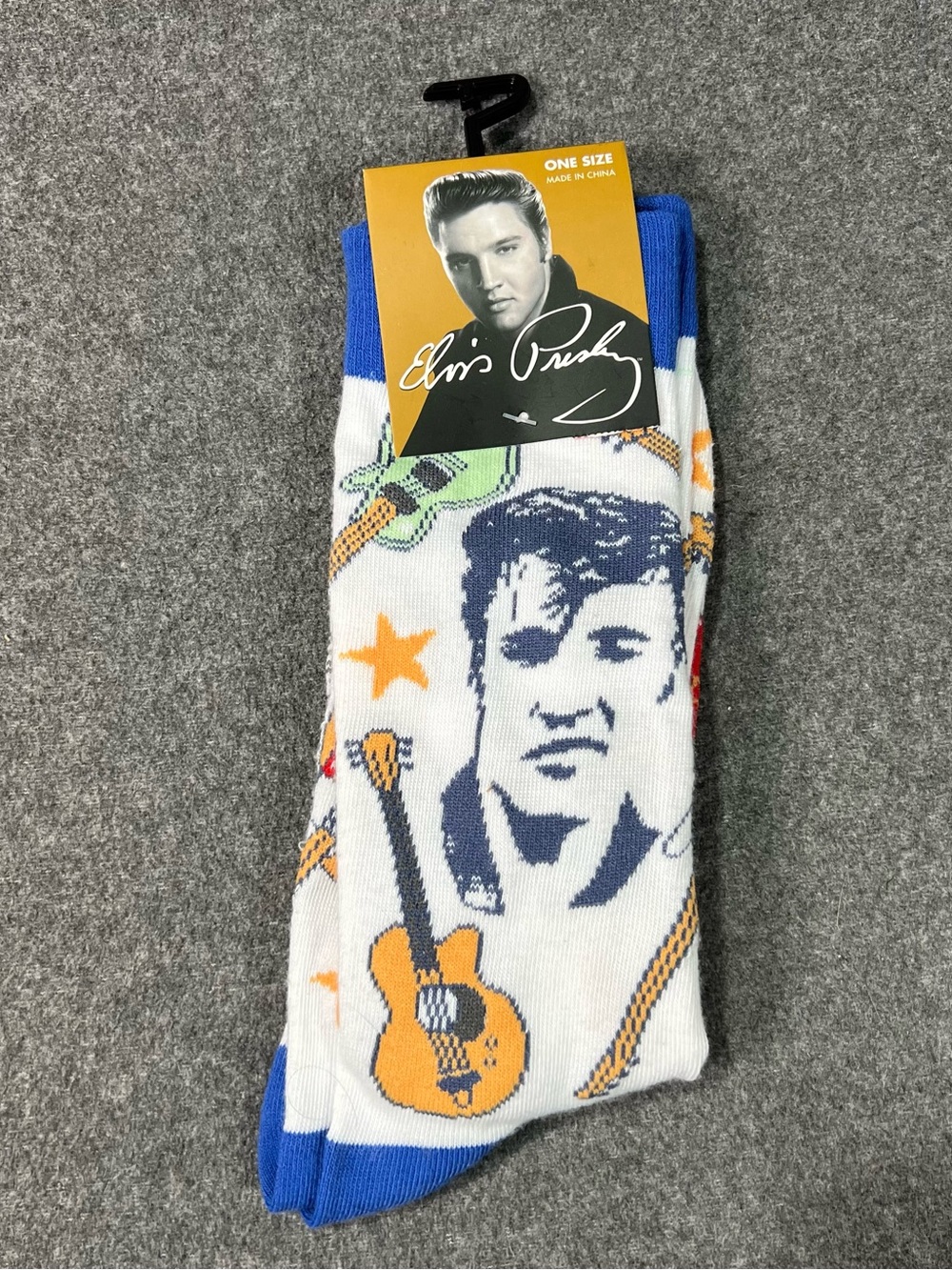 Elvis Presley Crew Socks Guitar AOP Print Mens 7-12 King of Rock & Roll Official